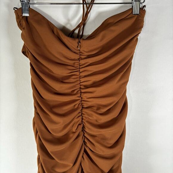 Zara Dress Size Large New Brown Draped Mini ruched - Picture 8 of 12